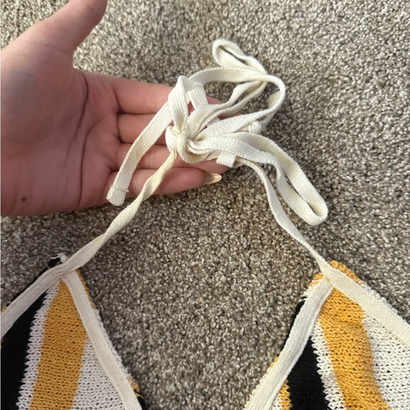 ZARA Crop Tank Tika Striped Crochet Knit Halter Tie Back Summer Cropped Top S - Picture 5 of 8